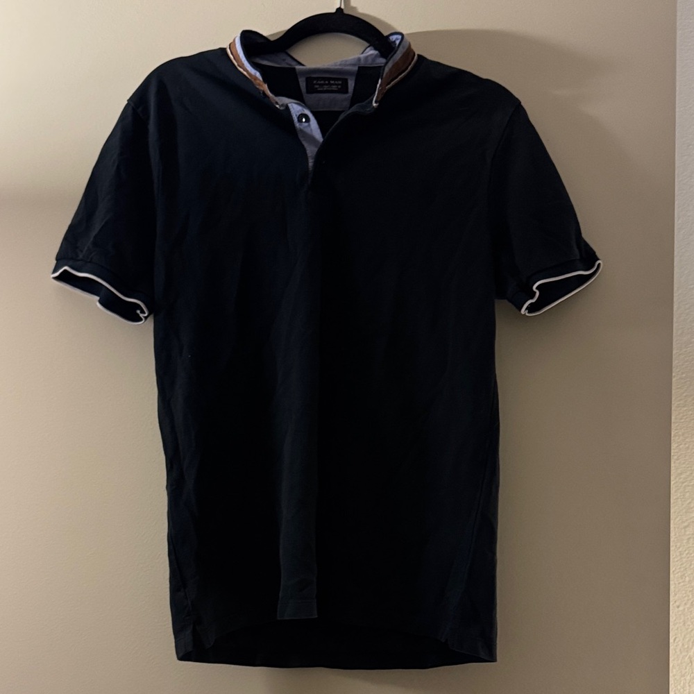 Zara Black Polo Shirt with White Trim